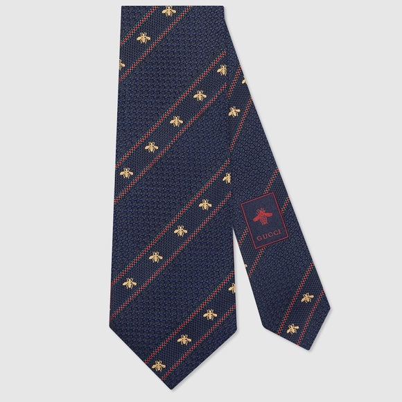 Gucci midnight navy and red silk bee web tie - Picture 1 of 8